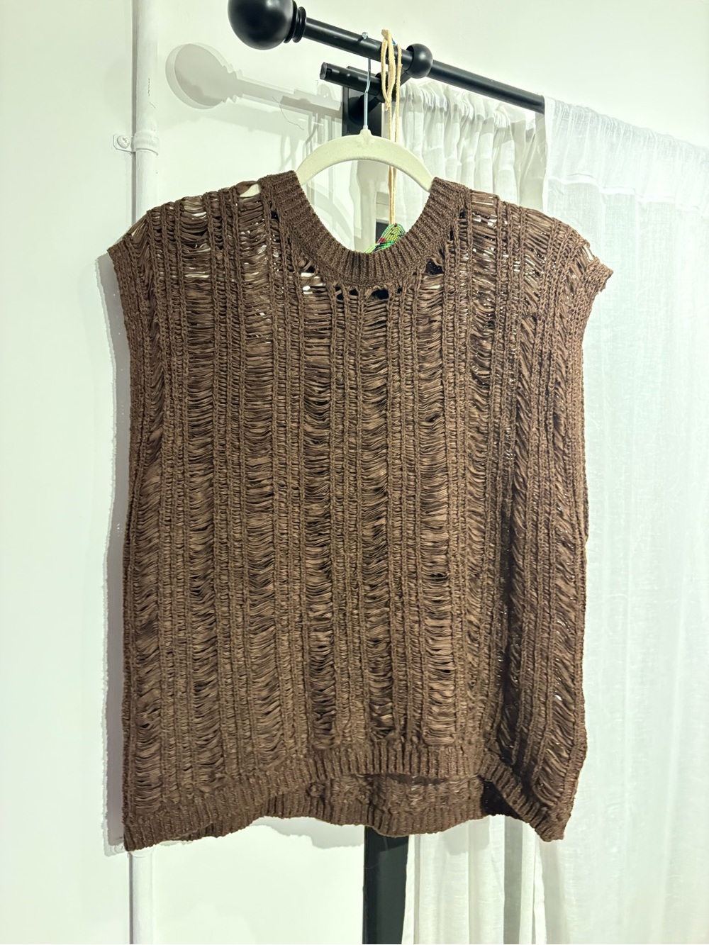 Zara Open-Knit Top — Brown